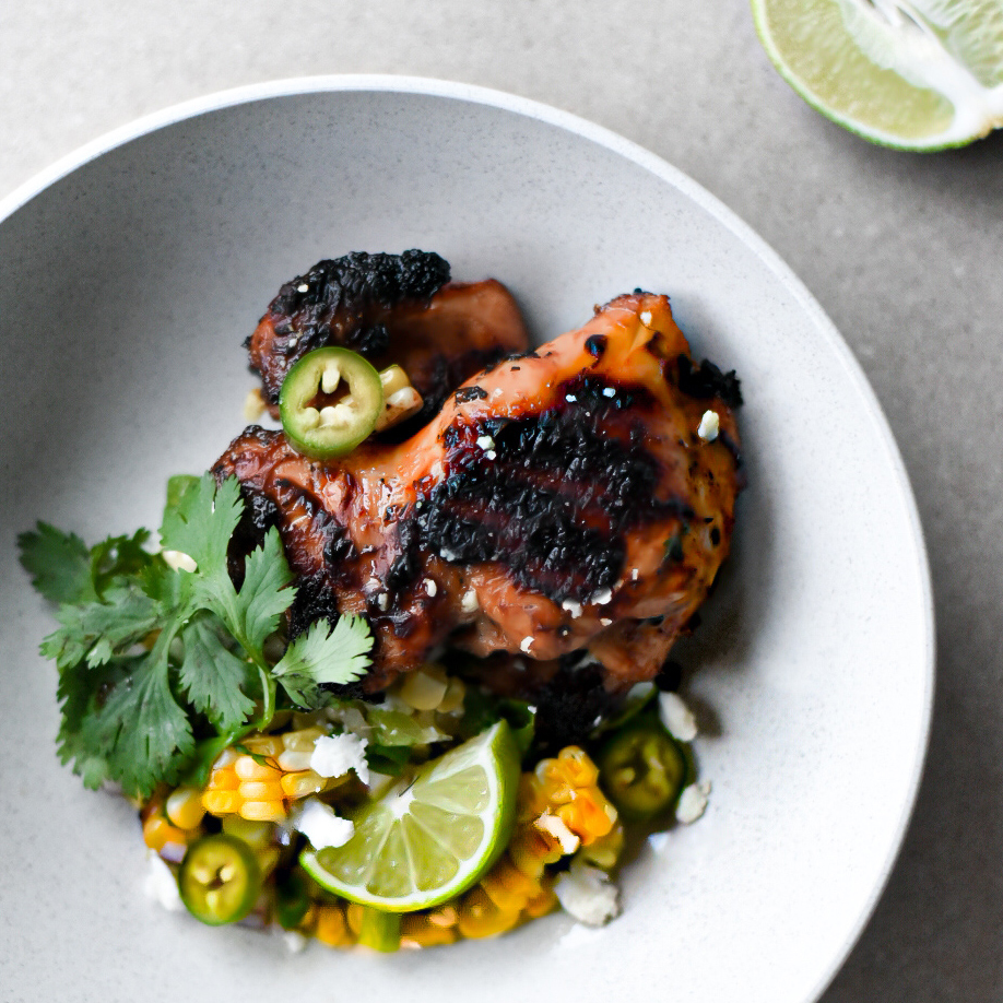 BBQ Chicken Thighs with Elote Salad